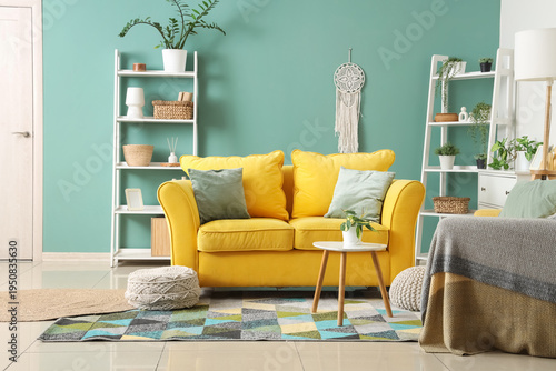 Comfortable sofa, table and...