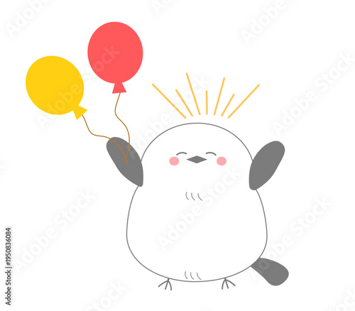 シマエナ風船を持つかわいいシマエナガのイラスト お祝いに使える小鳥キャラクターガ風船