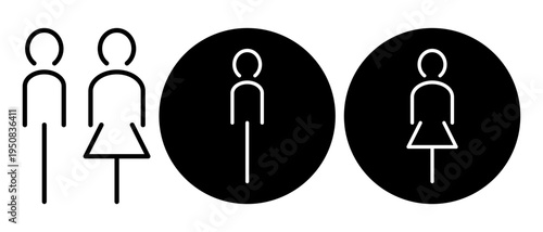 Gender icon. Man and woman icons. Minimalist restroom pictogram. WC and bathroom linear signage vector illustration.