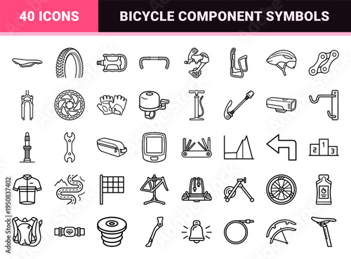 Technical Monoline Bicycle Components and Competitive Cycling Gear Silhouette Outline Graphics for Athletic Performance Tracking Apps