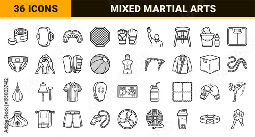 Professional Combat Sports and MMA Training Symbols Featuring Minimalist Black Outline Geometry for Athletic Performance and Gym Branding.