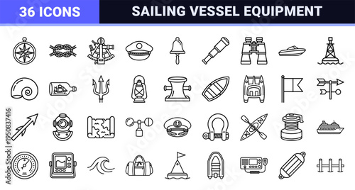 Sailing and Maritime Navigation Monoline Outlines for Nautical Travel Branding and Marine Vessel Interface Design
