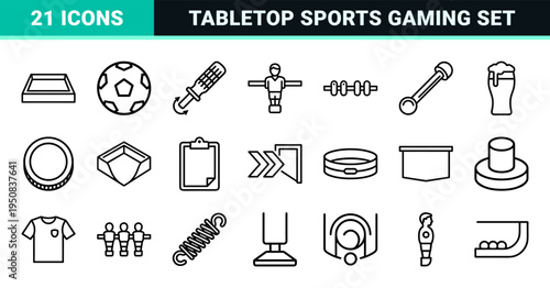 Foosball and Tabletop Gaming Monoline Symbols with Clean Minimalist Outlines for Competitive Sports and Pub Recreation Branding Design.
