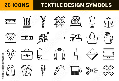 Boutique Fashion and Textile Manufacturing Monoline Symbols for Apparel Design and Sartorial Branding Documentation