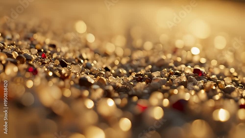 Glistening Sand And Small Gemstones Reflecting Golden Sunlight