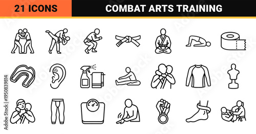 Brazilian Jiu-Jitsu Grappling Line Art Symbols for Martial Arts Training and Combat Sports Competition Monoline Aesthetic