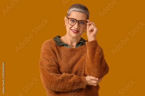 Happy mature blonde woman w...