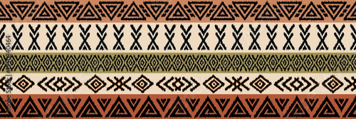 Seamless border, ethnic geometric ornament, tribal pattern African or Indian vector design