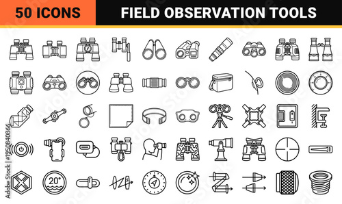 Neo-line art binoculars and optical observation equipment minimalist monoline symbols for birdwatching marine navigation and field surveillance