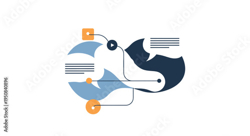 Abstract visual data flow design with connecting elements and informational shapes