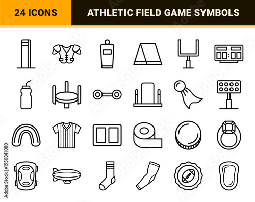 Minimalist American Football and Gridiron Sports Equipment Symbols Featuring Sleek Monoline Outlines for Professional Graphic Use.