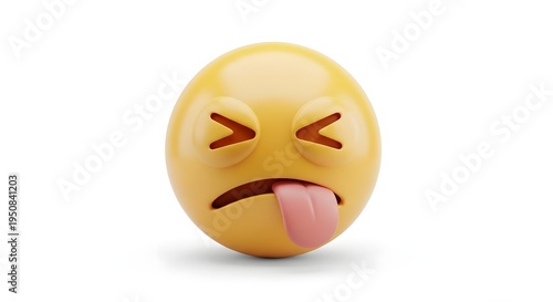 A yellow 3D emoji face showing an expression of extreme disgust with squinted eyes and tongue sticking out