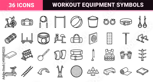 HIIT and Strength Training Equipment Line Art Symbols for Fitness Apps and Workout Interface Design