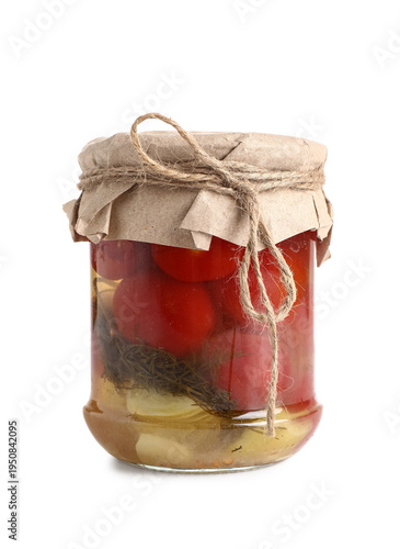 Glass jar with tasty canned...
