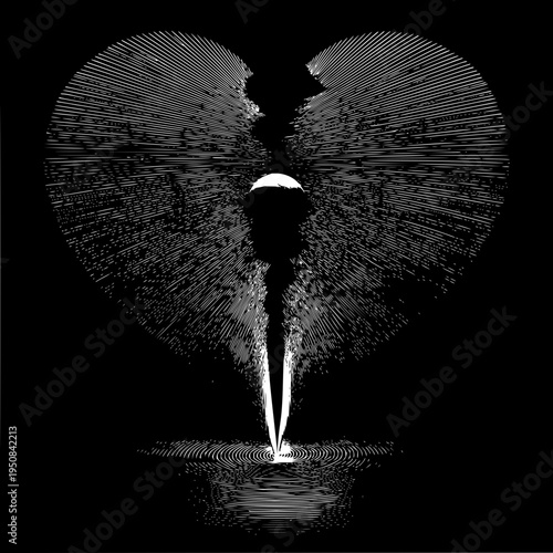Broken Heart with Silhouette of Person Standing in Front of Moonlight