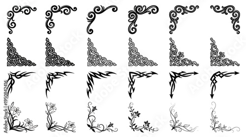 Diverse Collection of Ornate Decorative Corner Elements and Flourishes for Design Projects