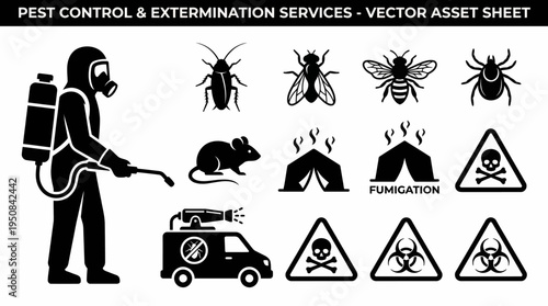 Pest Control and Extermination Services Vector Asset Sheet