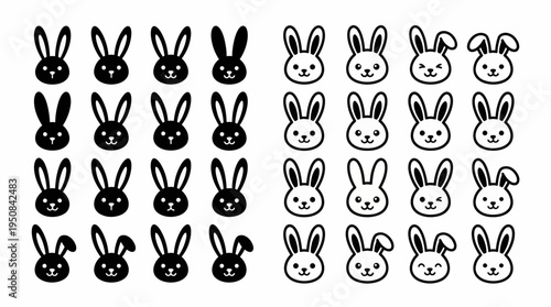 Adorable Collection of Rabbit and Bunny Face Icons for Spring and Easter Holiday Designs