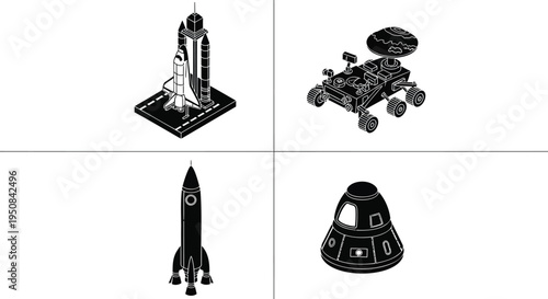 Set of 4 space shuttle icons vector