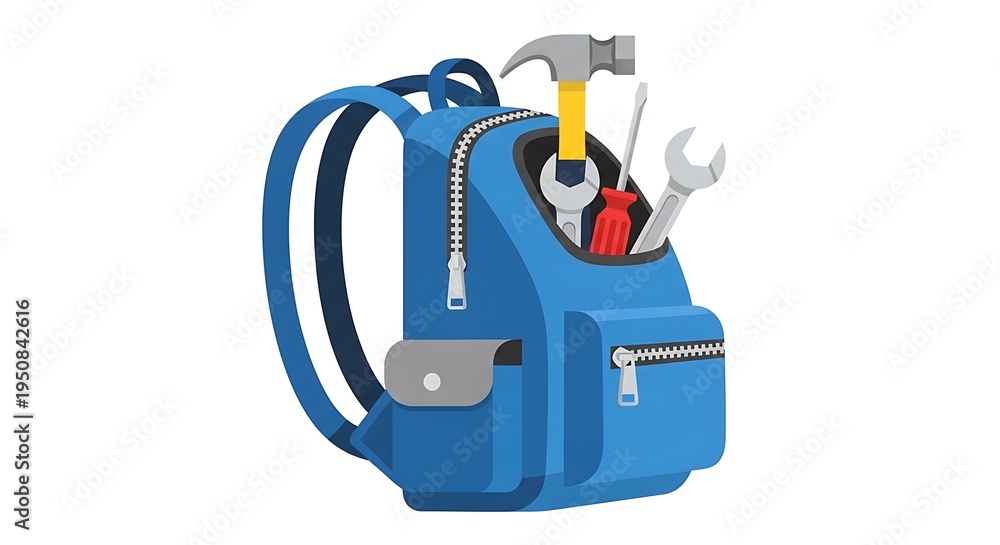 Naklejka premium Blue backpack with tools.