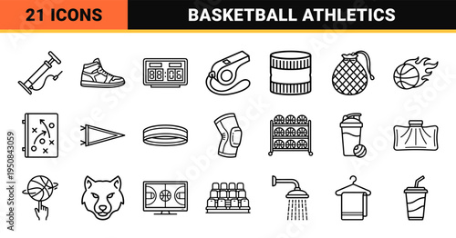 Technical Basketball and Team Sports Equipment Outlines for Athletic Coaching and Game Day Strategy Branding Neo-line Art