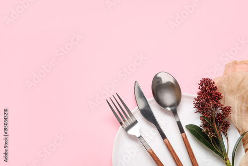 Plate with silver cutlery, ...