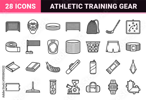 Perforated Ball Sports and Floorball Equipment Technical Monoline Outline Symbols for Professional Athletics and Training Manuals