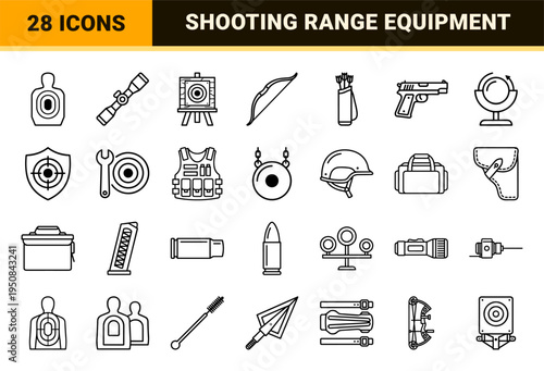 Competitive Shooting Sports and Archery Range Practice Outline Symbols for Tactical Training and Marksman Instruction Technical Line Art.