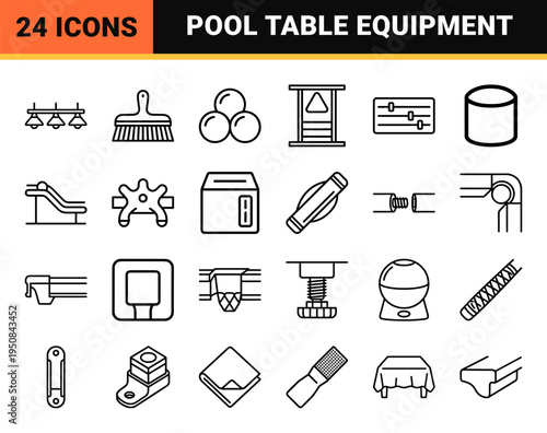 Minimalist Technical Monoline Billiards Equipment Interface Graphics for Sports Apps and Professional Gaming Publications.
