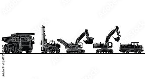 Set of 5 heavy industry construction vehicles vector