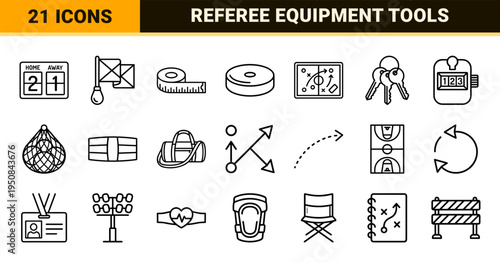 Refined monoline sports coaching and referee equipment symbols for competition management and athletic training protocols.