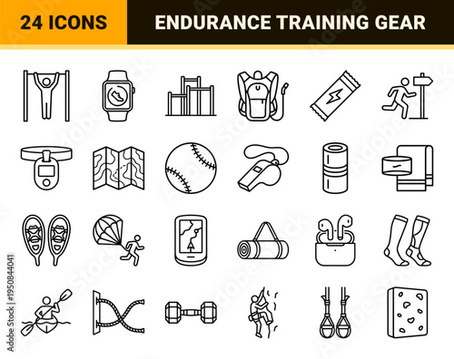 Outdoor fitness and endurance training equipment for athletic performance tracking with a sleek technical monoline minimalist aesthetic.