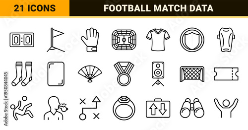 Soccer Analytics and Football Management Neo-Line Symbols for Technical Sports Coaching Apps and Digital Broadcast Statistics Layouts