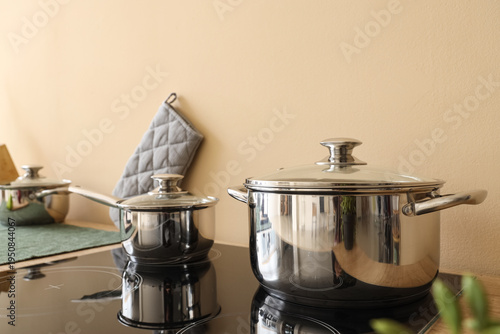 Stainless cooking pots on e...