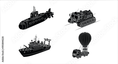 Set of 4 military vehicle icons vector