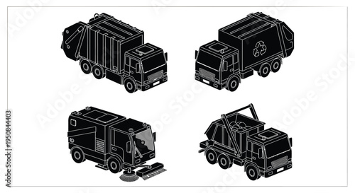 Set of 4 garbage truck icons vector