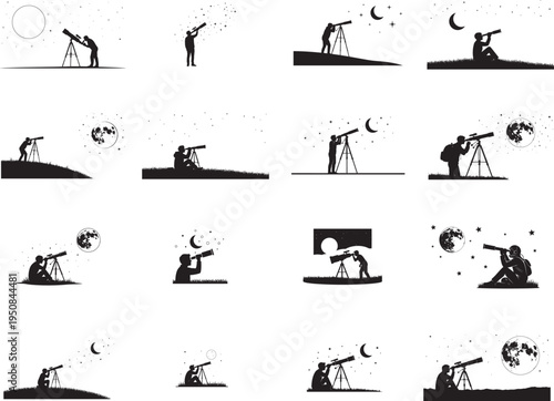 Astronomer Observing Stars Silhouette