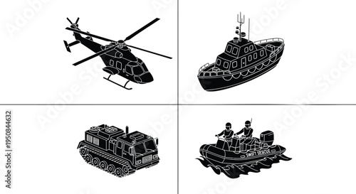 Set of 4 military vehicle icons vector