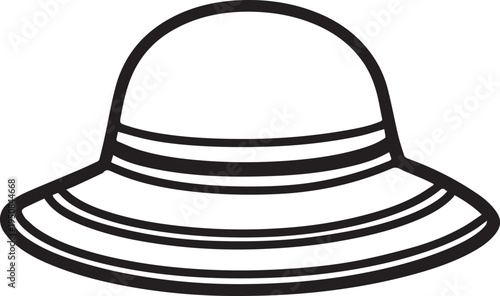 Hand Drawn Woman Hat Black and White Illustration in Minimal Line Art Style Design