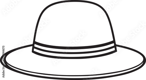 Hand Drawn Woman Hat Black and White Illustration in Minimal Line Art Style Design