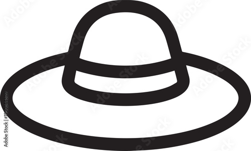 Hand Drawn Woman Hat Black and White Illustration in Minimal Line Art Style Design