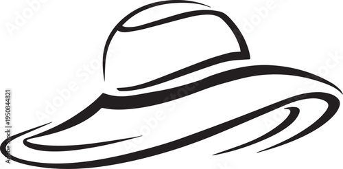 Hand Drawn Woman Hat Black and White Illustration in Minimal Line Art Style Design