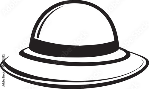 Hand Drawn Woman Hat Black and White Illustration in Minimal Line Art Style Design