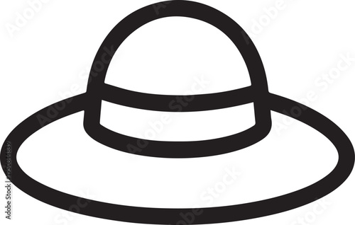 Hand Drawn Woman Hat Black and White Illustration in Minimal Line Art Style Design