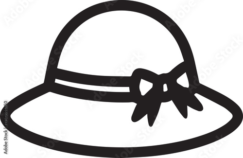 Hand Drawn Woman Hat Black and White Illustration in Minimal Line Art Style Design