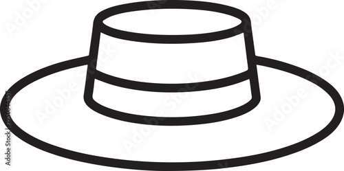 Hand Drawn Woman Hat Black and White Illustration in Minimal Line Art Style Design