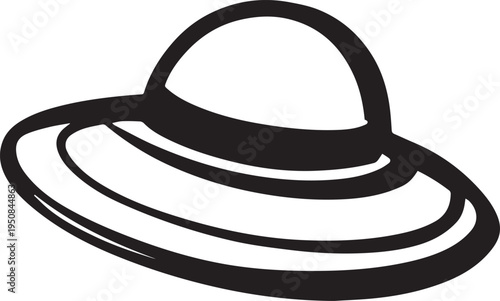 Hand Drawn Woman Hat Black and White Illustration in Minimal Line Art Style Design