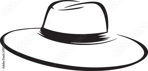 Hand Drawn Woman Hat Black and White Illustration in Minimal Line Art Style Design