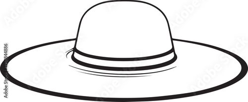 Hand Drawn Woman Hat Black and White Illustration in Minimal Line Art Style Design