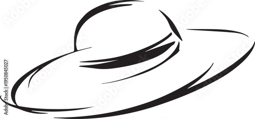 Hand Drawn Woman Hat Black and White Illustration in Minimal Line Art Style Design